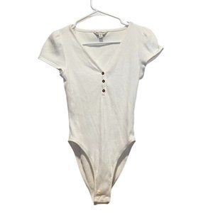 Miss Selfridge White Bodysuit Botton Short Sleeve Top